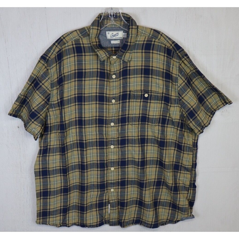 Mens Grayers Short Sleeve Button Front Shirt Size XXL Brown Blue Plaid XXL